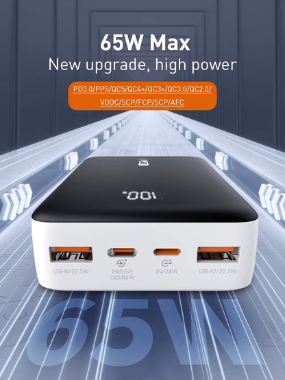 Rocker RPQ27 20,000mAh 65W PD Super Fast Charging Power Bank, Charges macbooks, laptops, DSLRs and Gaming Console