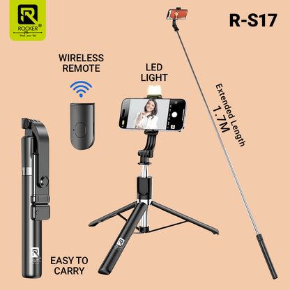 Rocker Creator Kit Combo – R8 Wireless Mic + R-S17 Selfie Stick Tripod | iPhone, Android, YouTube, Reels & Vlogging Setup