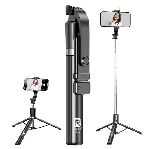 Rocker R-S17 Bluetooth Selfie Stick & Tripod – 3-in-1 Extendable Stand with Wireless Remote for Perfect Photos & Videos