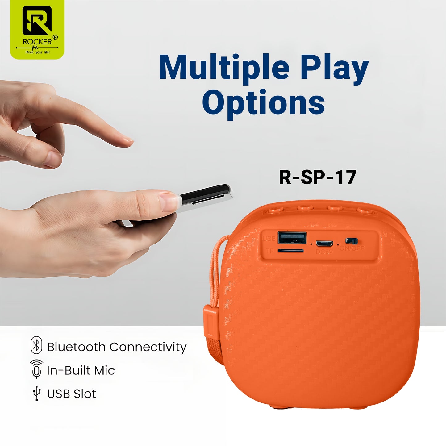 Rocker RSP-17 Portable Bluetooth Speaker - 5W Hi-Fi Sound with Deep Bass, Waterproof Design, Long Battery Life, TF/SD Card Support, and FM Radio