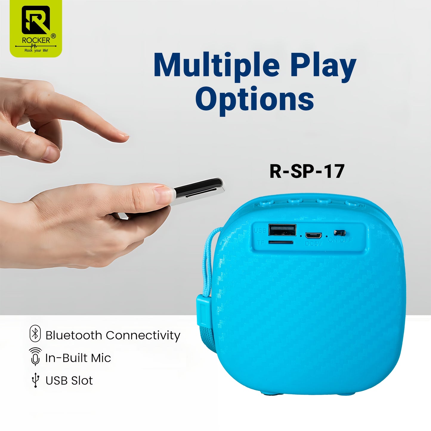 Rocker RSP-17 Portable Bluetooth Speaker - 5W Hi-Fi Sound with Deep Bass, Waterproof Design, Long Battery Life, TF/SD Card Support, and FM Radio