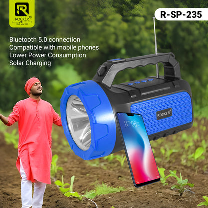 Rocker RSP-235 Solar Wireless Speaker with Torch | Portable Bluetooth Speaker for Outdoor, Camping & Farming - 5W Powerful Sound, 1200mAh Battery, USB/TF Card Support