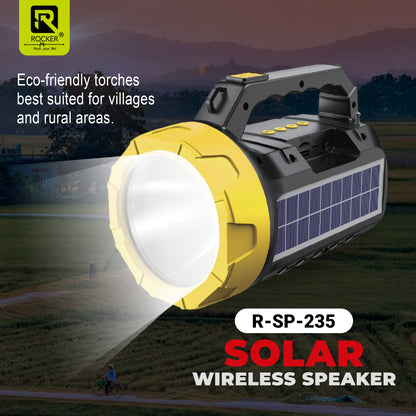 Rocker RSP-235 Solar Wireless Speaker with Torch | Portable Bluetooth Speaker for Outdoor, Camping & Farming - 5W Powerful Sound, 1200mAh Battery, USB/TF Card Support