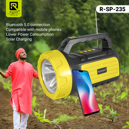 Rocker RSP-235 Solar Wireless Speaker with Torch | Portable Bluetooth Speaker for Outdoor, Camping & Farming - 5W Powerful Sound, 1200mAh Battery, USB/TF Card Support