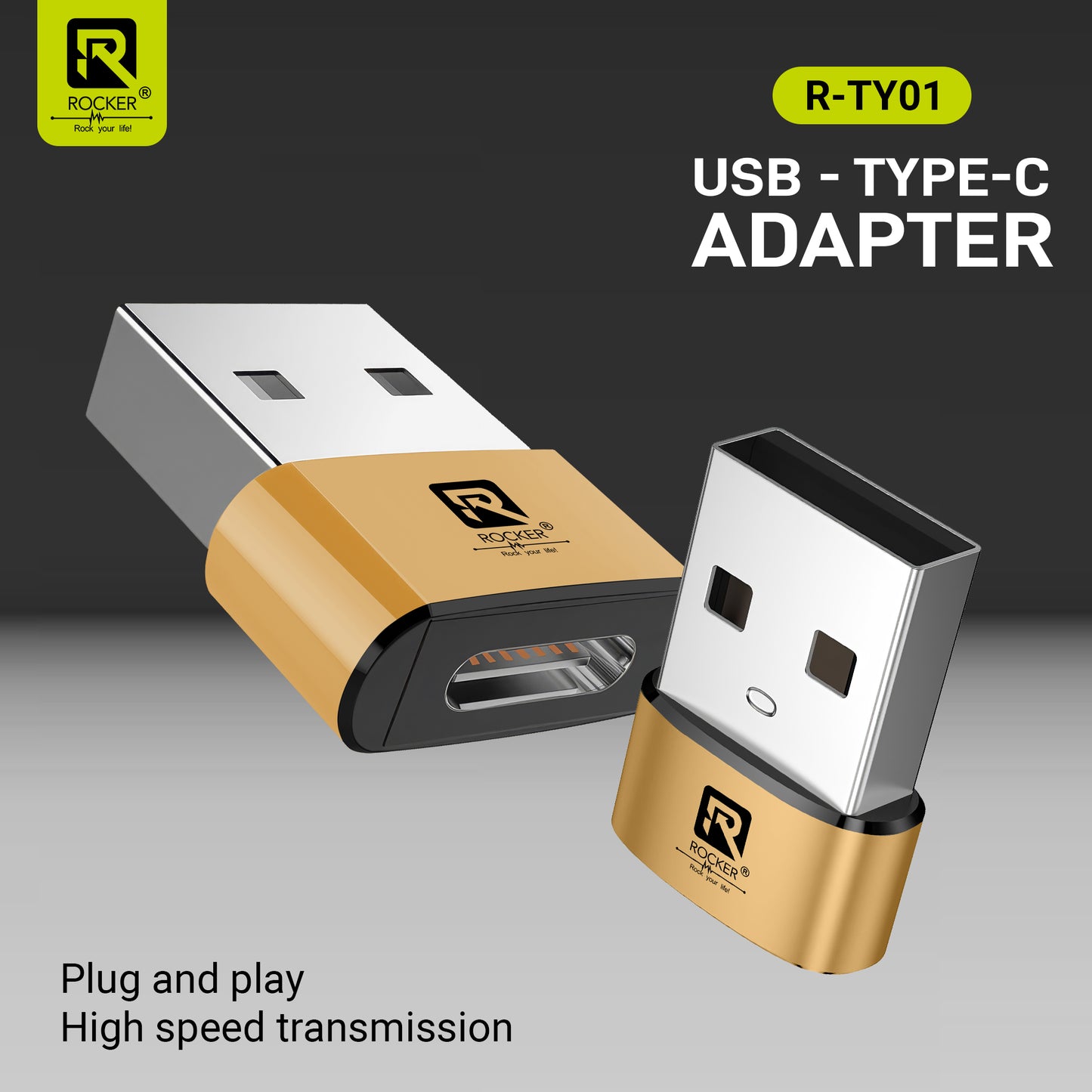 Rocker R-TYO1 USB Male to Type-C Female OTG Adapter – 5Gbps Data Transfer & Fast Charging for Laptops, Smartphones & Tablets