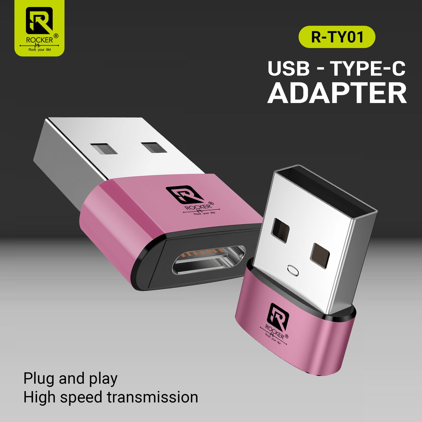 Rocker R-TYO1 USB Male to Type-C Female OTG Adapter – 5Gbps Data Transfer & Fast Charging for Laptops, Smartphones & Tablets