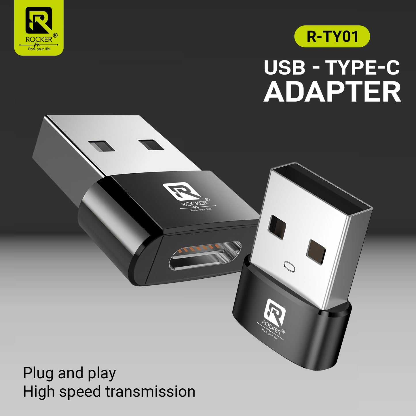 Rocker R-TYO1 USB Male to Type-C Female OTG Adapter – 5Gbps Data Transfer & Fast Charging for Laptops, Smartphones & Tablets