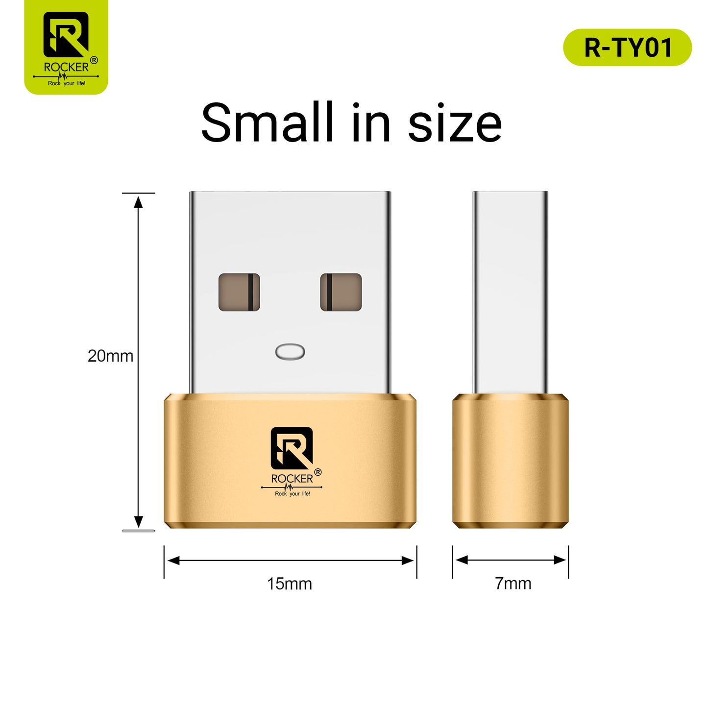 Rocker R-TYO1 USB Male to Type-C Female OTG Adapter – 5Gbps Data Transfer & Fast Charging for Laptops, Smartphones & Tablets