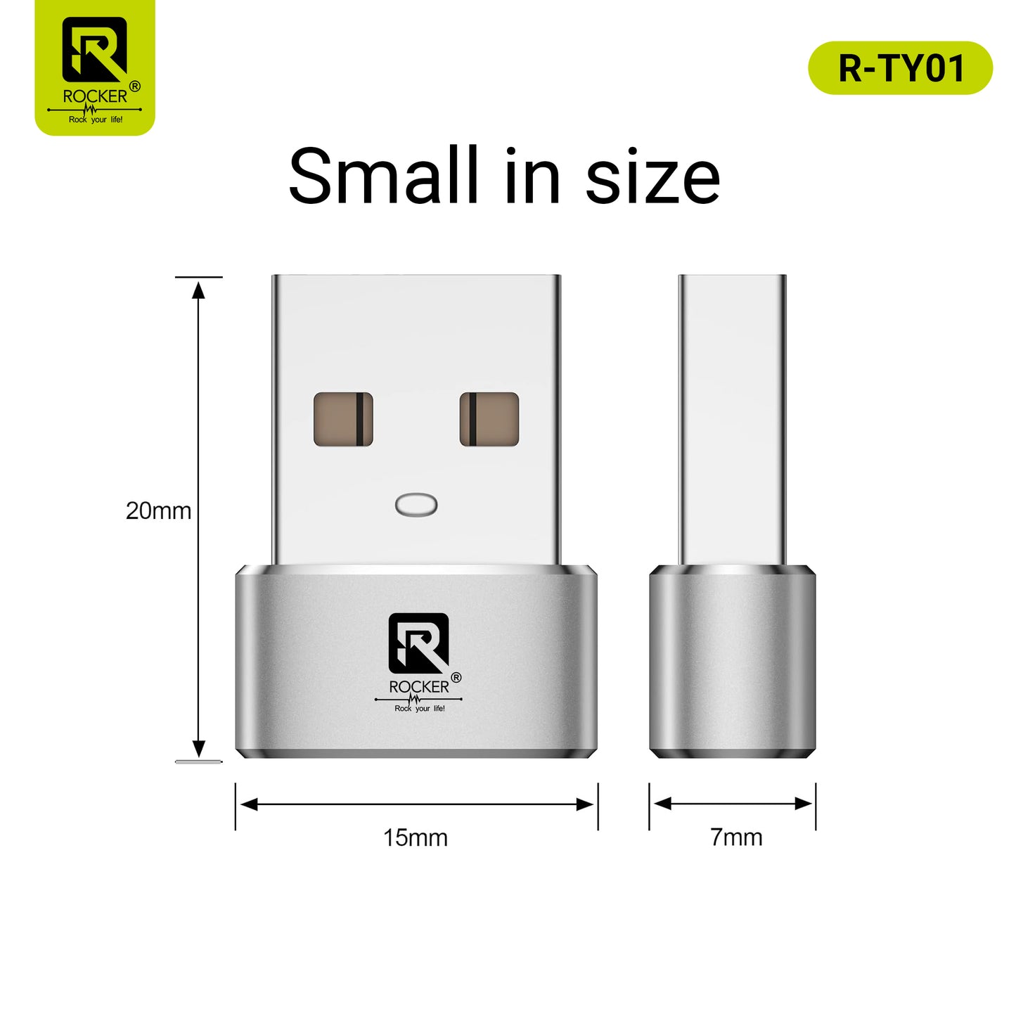 Rocker R-TYO1 USB Male to Type-C Female OTG Adapter – 5Gbps Data Transfer & Fast Charging for Laptops, Smartphones & Tablets