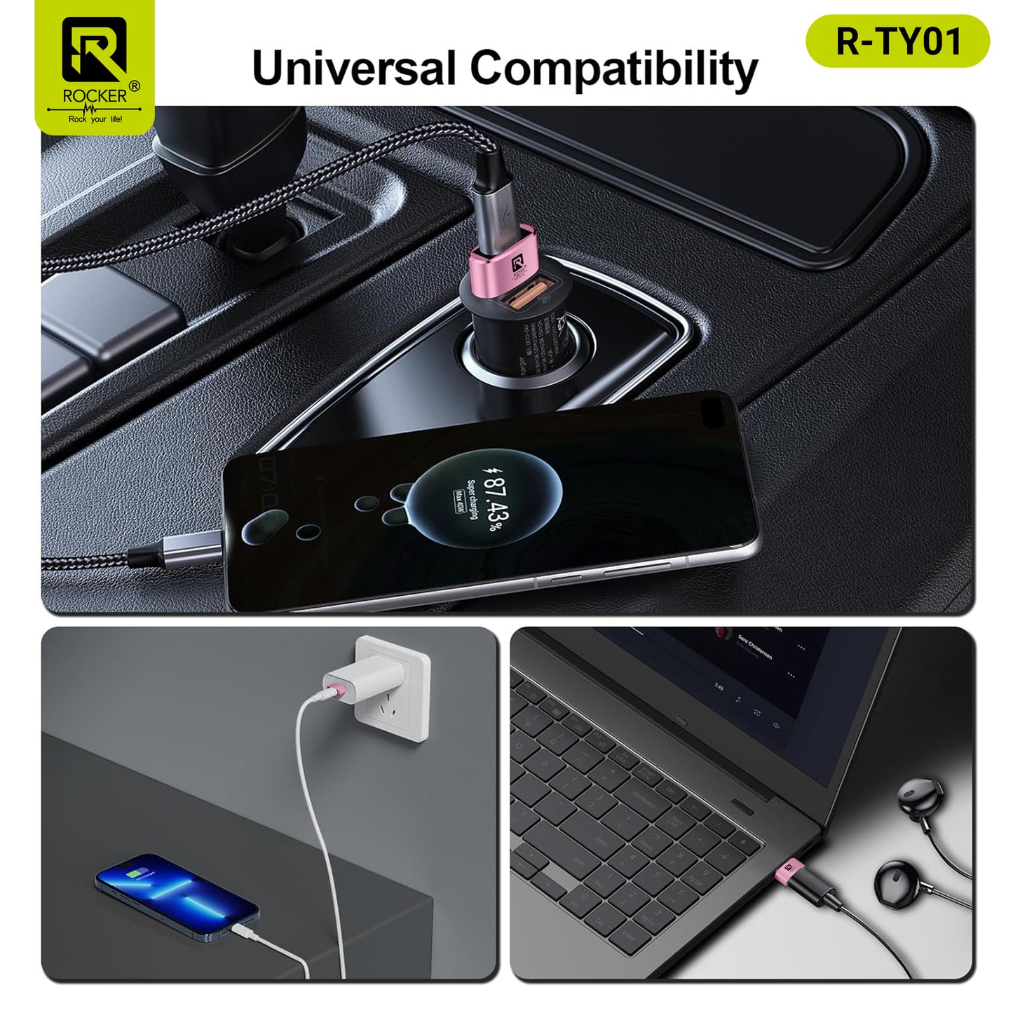Rocker R-TYO1 USB Male to Type-C Female OTG Adapter – 5Gbps Data Transfer & Fast Charging for Laptops, Smartphones & Tablets