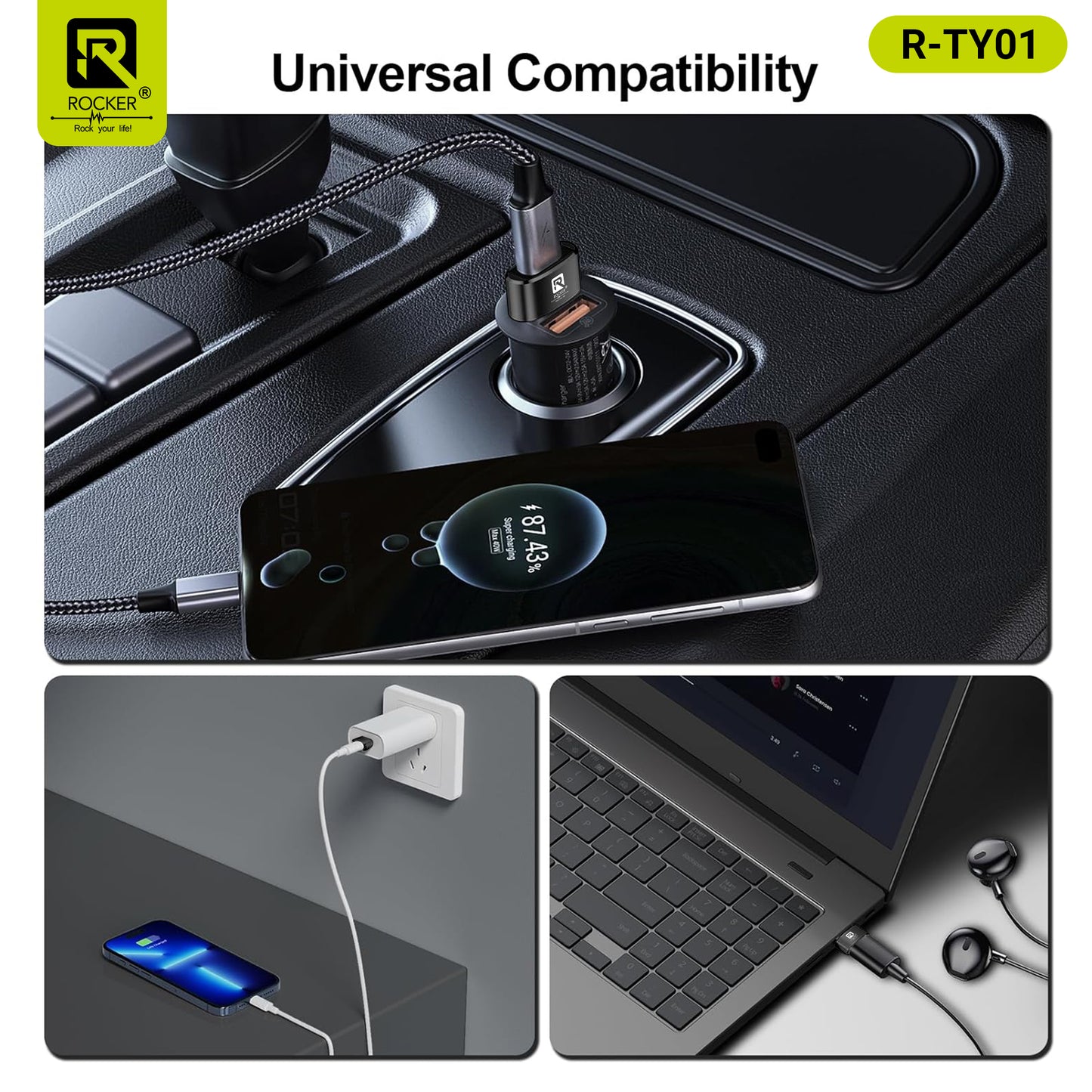Rocker R-TYO1 USB Male to Type-C Female OTG Adapter – 5Gbps Data Transfer & Fast Charging for Laptops, Smartphones & Tablets
