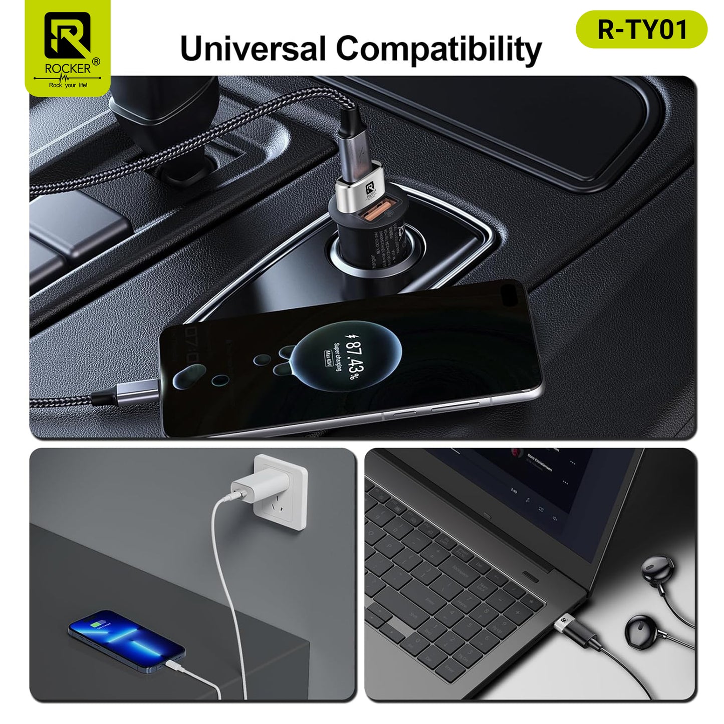 Rocker R-TYO1 USB Male to Type-C Female OTG Adapter – 5Gbps Data Transfer & Fast Charging for Laptops, Smartphones & Tablets