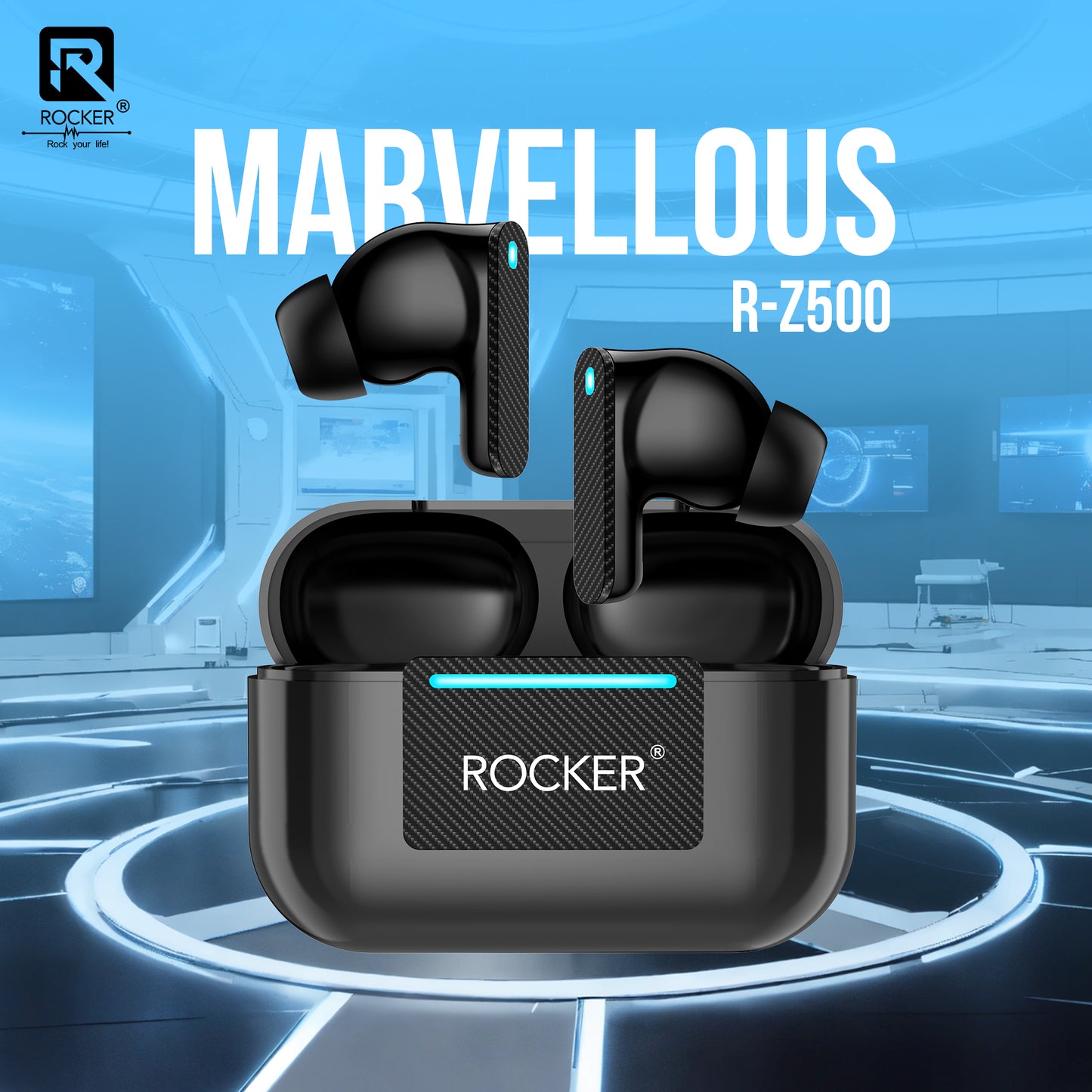 Rocker R-Z500 ENC Earbuds - 130H Standby, Noise Cancellation, Wireless V5.3, IPX4 Waterproof, Spatial Sound, Touch Controls