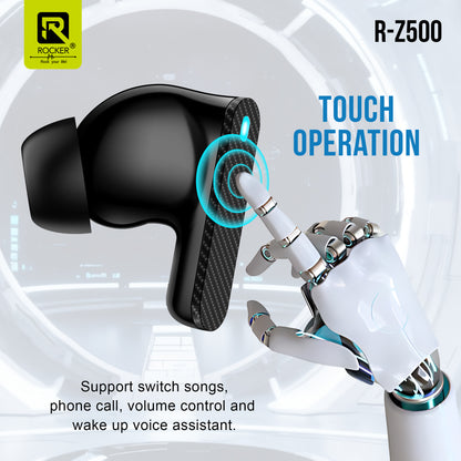 Rocker R-Z500 ENC Earbuds - 130H Standby, Noise Cancellation, Wireless V5.3, IPX4 Waterproof, Spatial Sound, Touch Controls