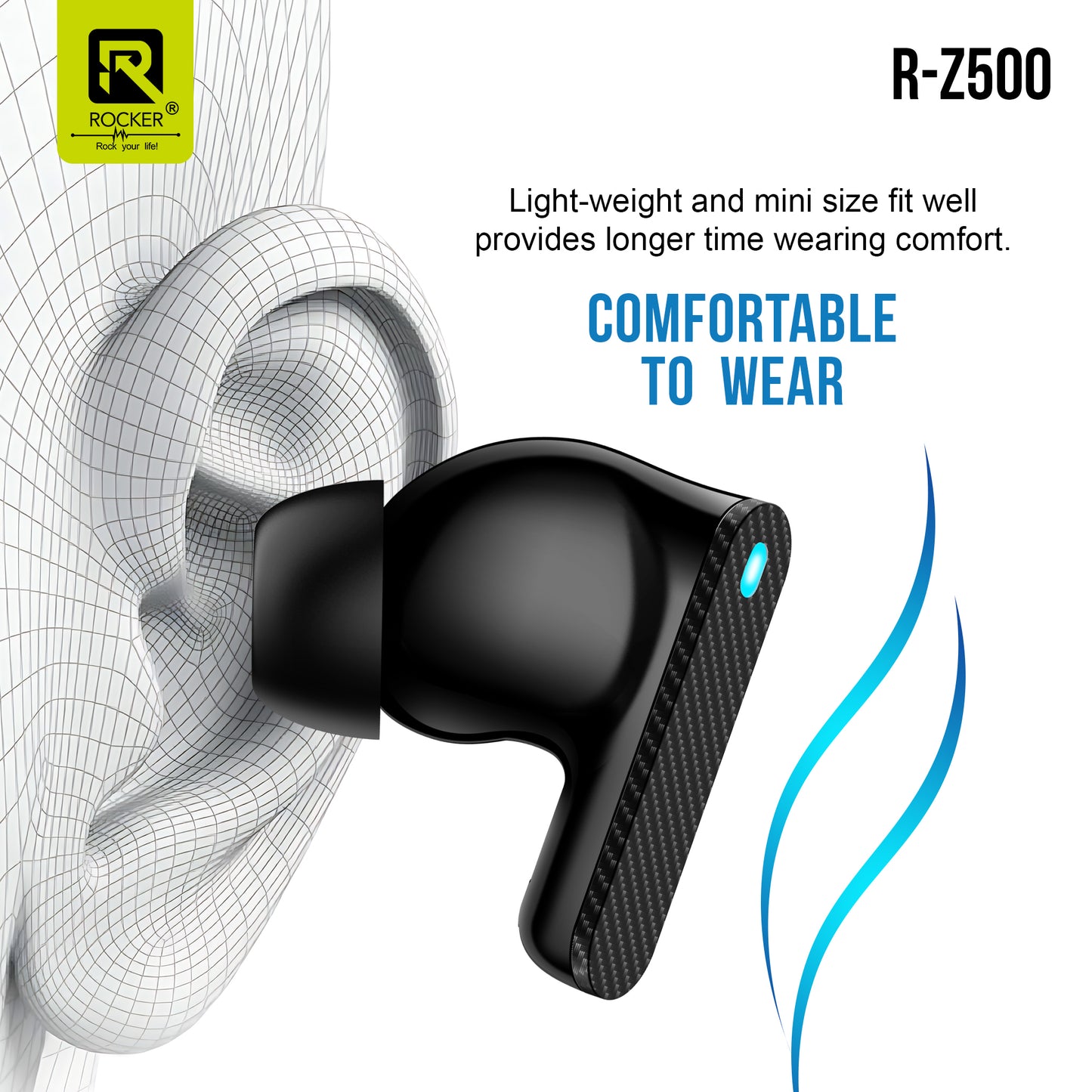 Rocker R-Z500 ENC Earbuds - 130H Standby, Noise Cancellation, Wireless V5.3, IPX4 Waterproof, Spatial Sound, Touch Controls