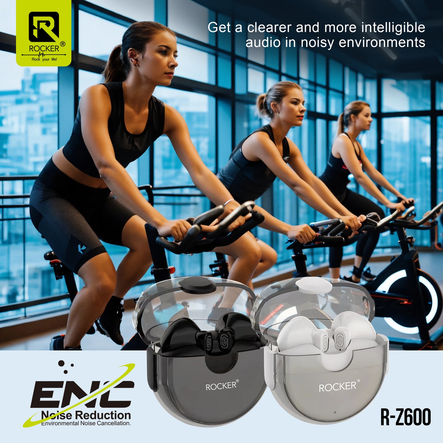 Rocker R-Z400 ENC AirPods - HiFi Sound, 130H Standby, Environmental Noise Cancellation, V5.3 Wireless, Comfortable for Sports & Everyday Use