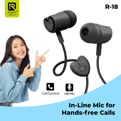 Rocker R-18 Wired Earphones for Girls with Mic – Heart Shape Design, Premium Bass, Comfortable Fit