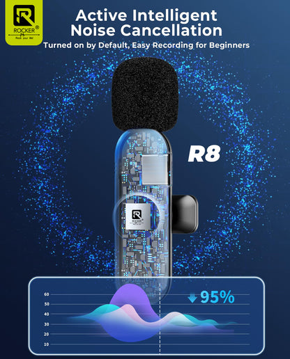 Rocker Creator Kit Combo – R8 Wireless Mic + R-S17 Selfie Stick Tripod | iPhone, Android, YouTube, Reels & Vlogging Setup