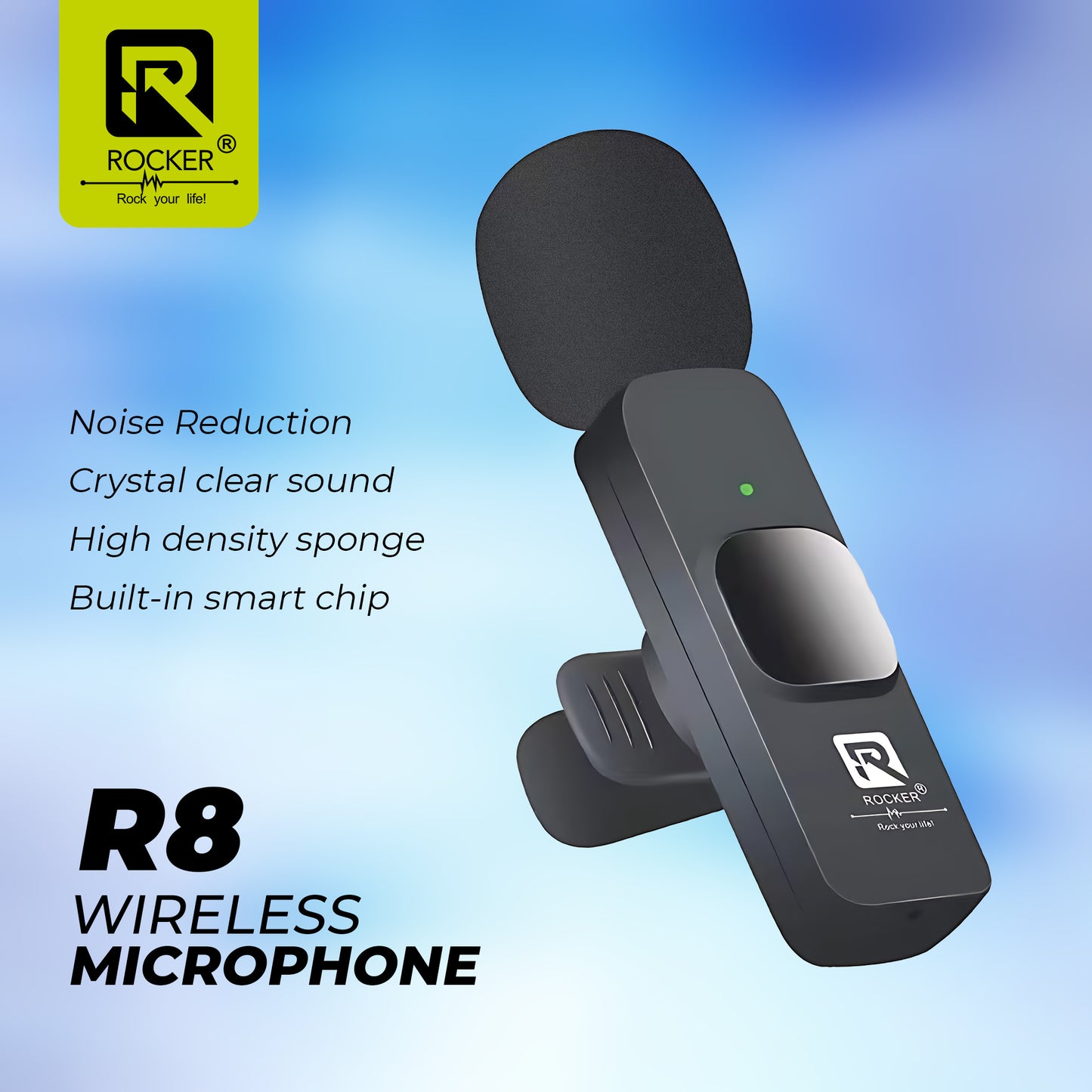 Rocker Creator Kit Combo – R8 Wireless Mic + R-S17 Selfie Stick Tripod | iPhone, Android, YouTube, Reels & Vlogging Setup