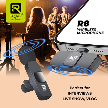 Rocker Creator Kit Combo – R8 Wireless Mic + R-S17 Selfie Stick Tripod | iPhone, Android, YouTube, Reels & Vlogging Setup
