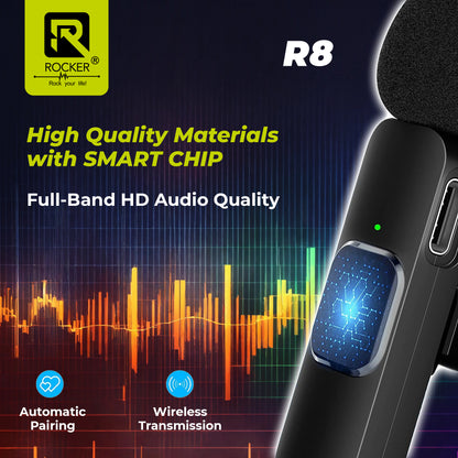 Rocker Creator Kit Combo – R8 Wireless Mic + R-S17 Selfie Stick Tripod | iPhone, Android, YouTube, Reels & Vlogging Setup