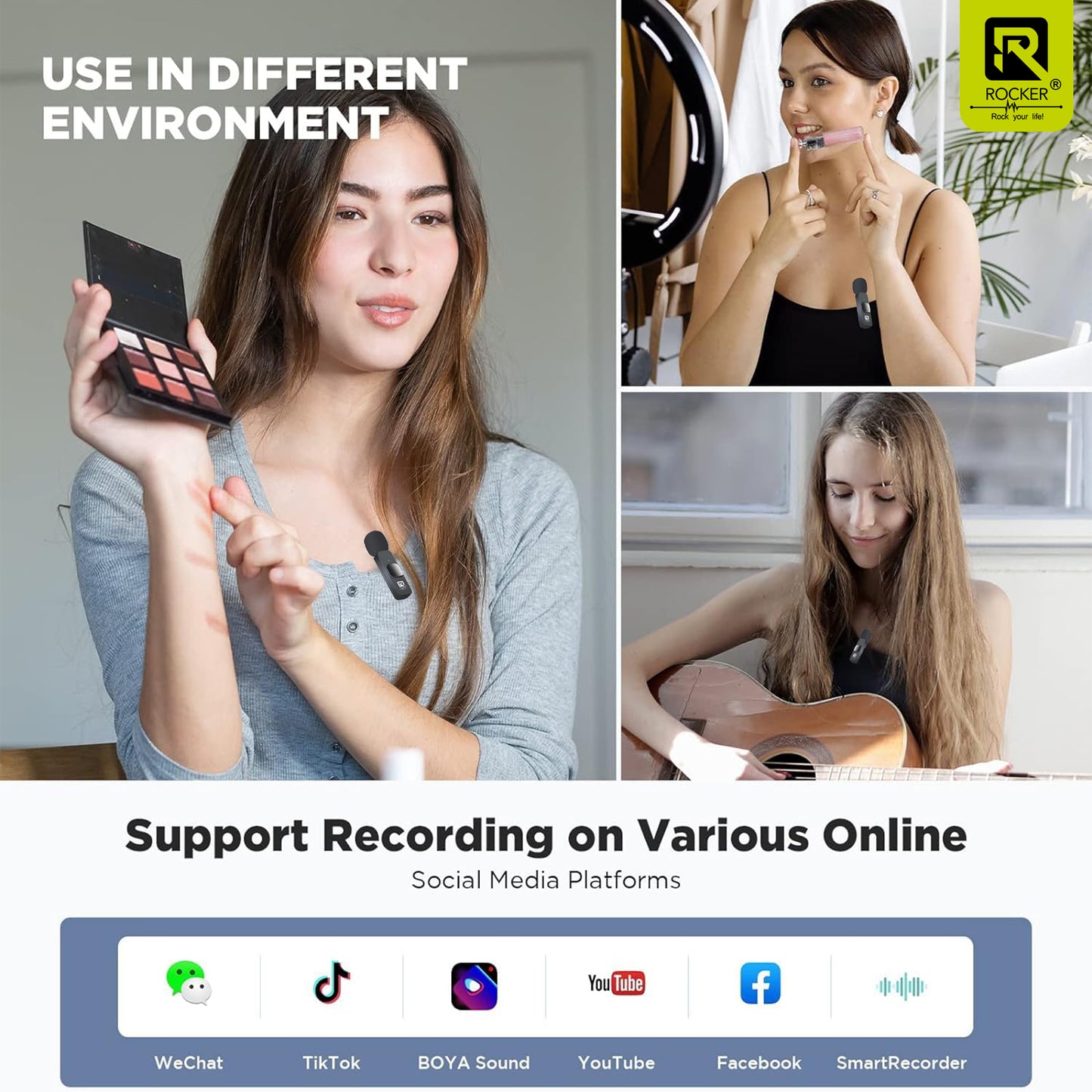 Rocker Creator Kit Combo – R8 Wireless Mic + R-S17 Selfie Stick Tripod | iPhone, Android, YouTube, Reels & Vlogging Setup