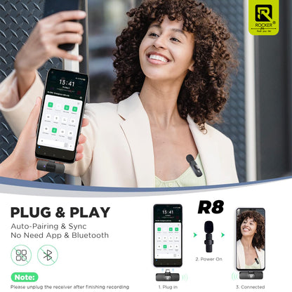 Rocker Creator Kit Combo – R8 Wireless Mic + R-S17 Selfie Stick Tripod | iPhone, Android, YouTube, Reels & Vlogging Setup