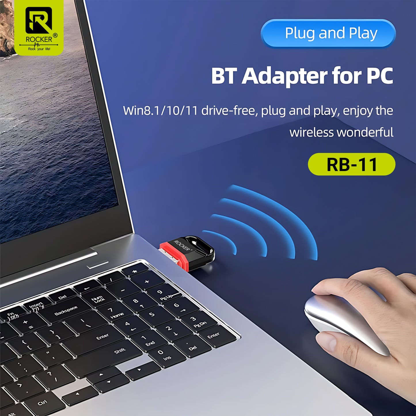 Rocker RB-11 V5.2+EDR Wireless Music Receiver – USB & AUX Audio Adapter for Car, Speakers, and Home Systems