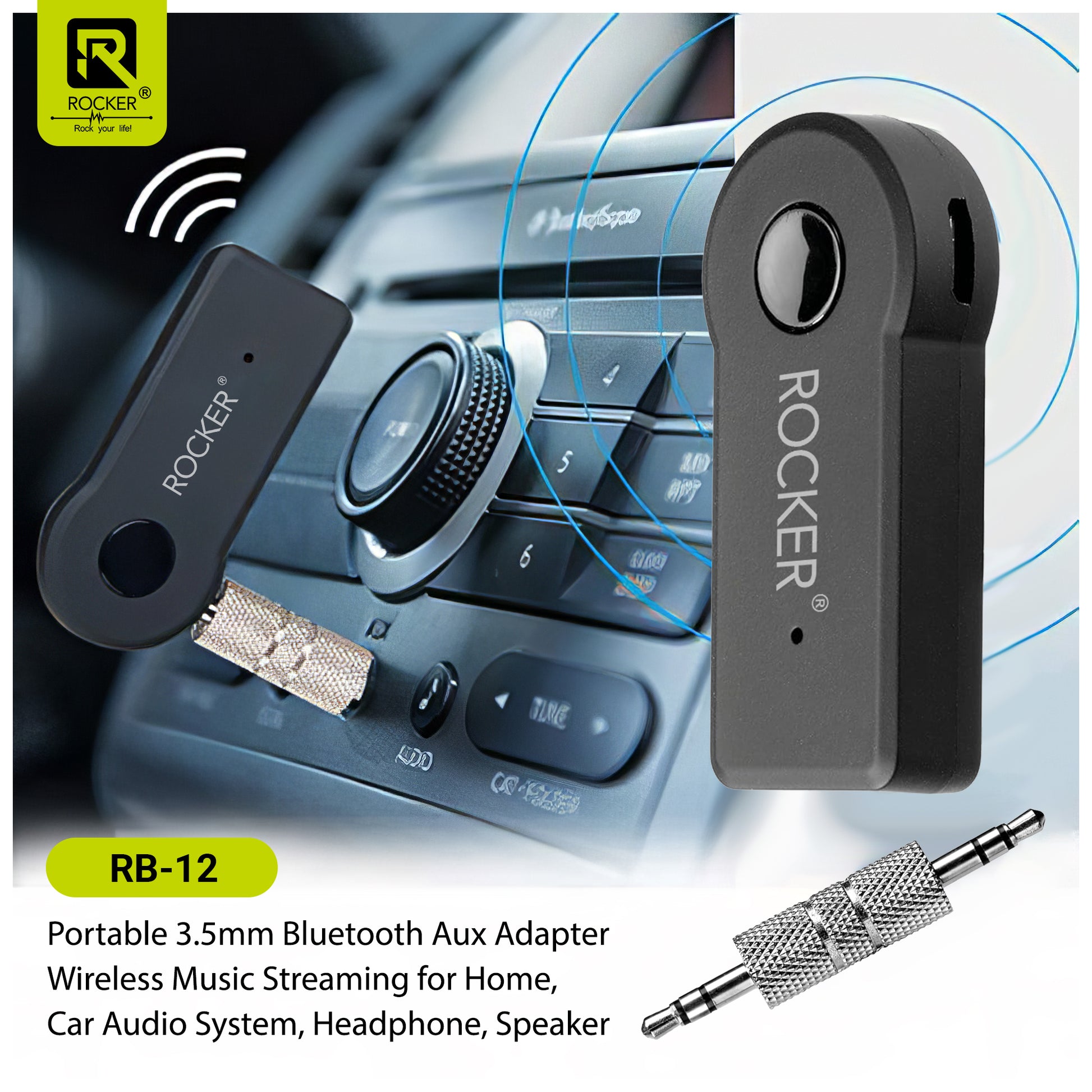 Rocker RB-12 Car Bluetooth Music Receiver – Wireless Audio Dongle