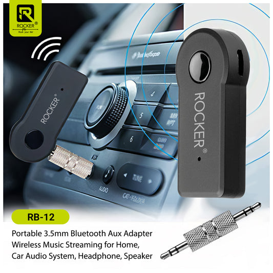 Rocker RB-12 Car Bluetooth Music Receiver – Wireless Audio Dongle for Car, Home, and Stereo Systems