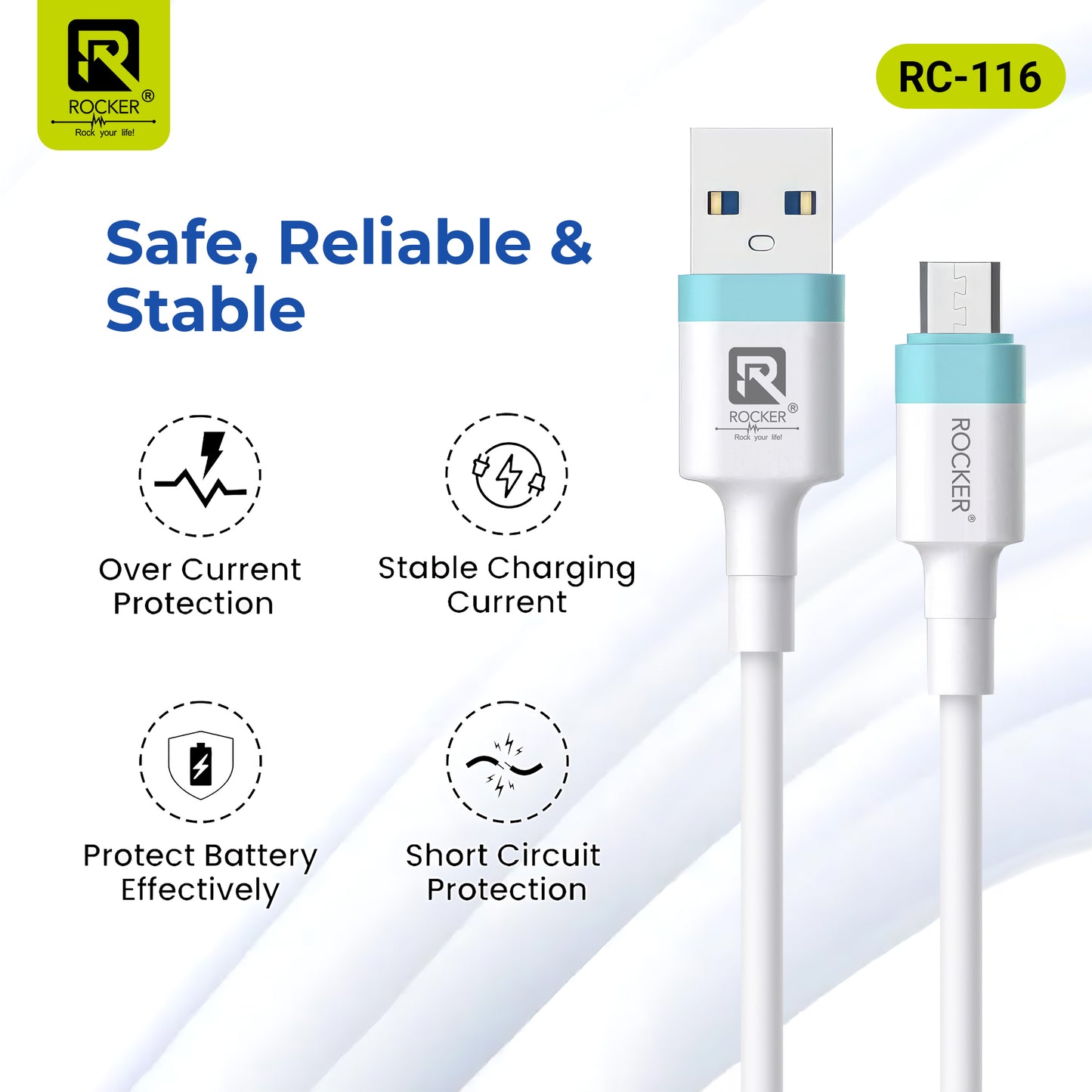 Rocker RC-116 iPhone Lightning/TYP-C Data Cable | 1M Superfast Charging Cable | 480 Mbps High-Speed Data Transmission | Durable &amp; Tangle-Free Design