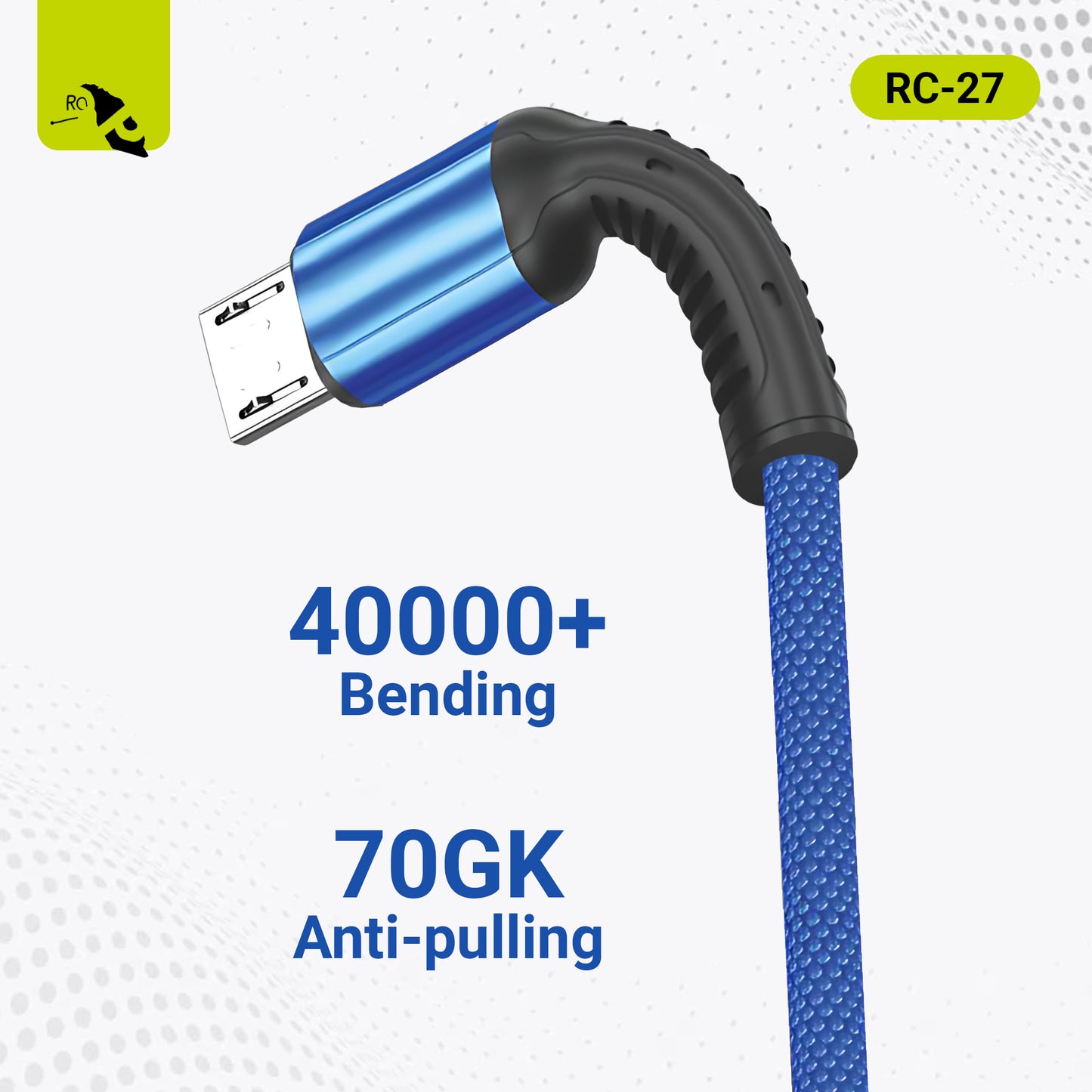 Rocker RC-27 Fast Charging Data Cable – 67W Type-C | 3.4A Micro USB | 27W Lightning – 1m Durable Cable for Smartphones, Tablets & More