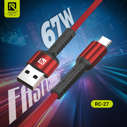 Rocker RC-27 Fast Charging Data Cable – 67W Type-C | 3.4A Micro USB | 27W Lightning – 1m Durable Cable for Smartphones, Tablets & More