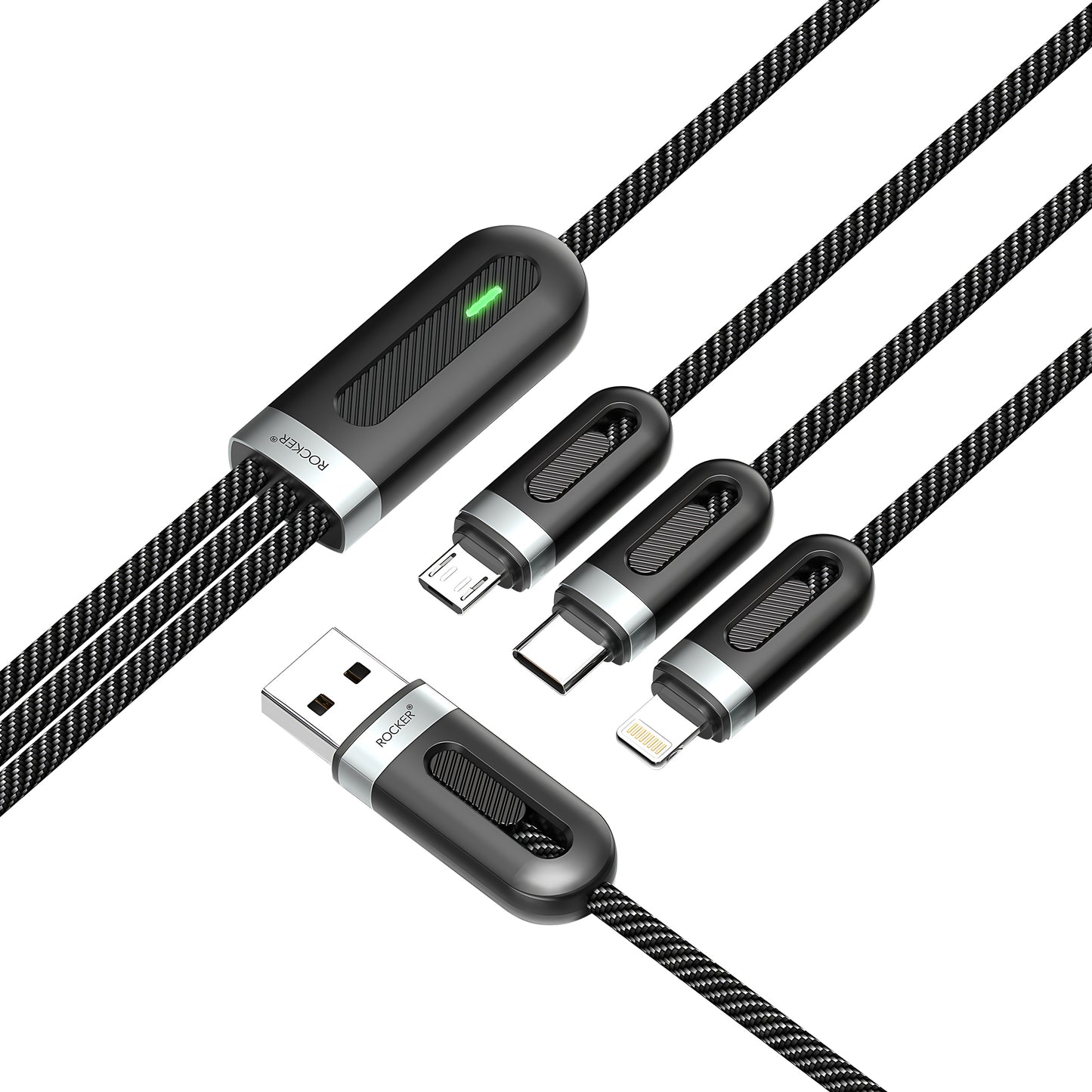 Rocker RC-67 3-in-1 Fast Charging Cable | 100W Multi-Port (Lightning, Type-C, Micro USB)