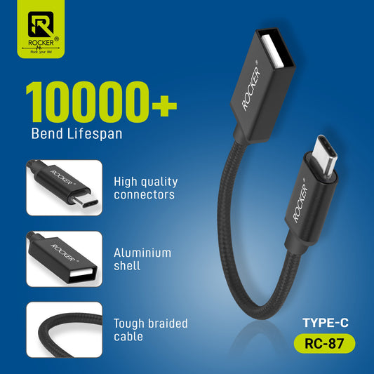 Rocker RC-87 OTG Cable – Type-C & Micro USB Variants | Fast & Stable Data Transmission with USB 2.0