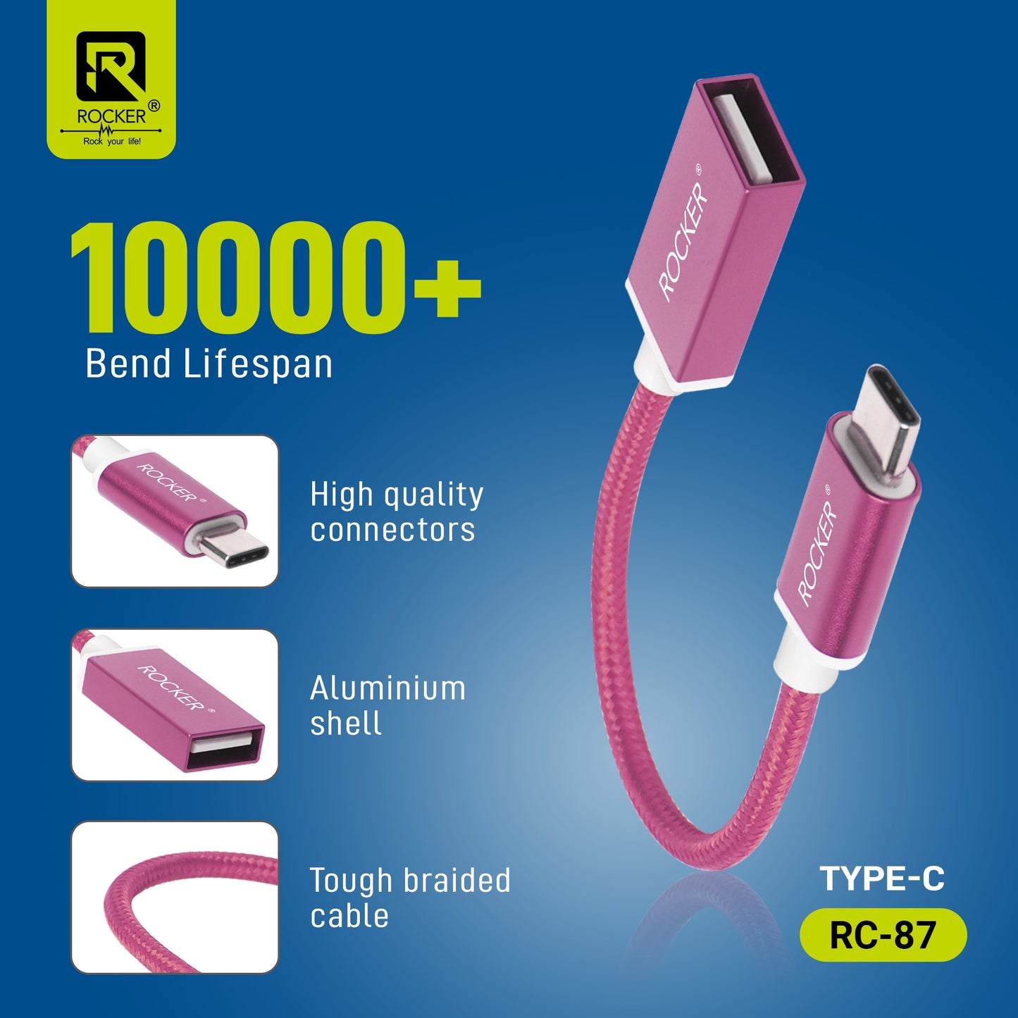 Rocker RC-87 OTG Cable – Type-C & Micro USB Variants | Fast & Stable Data Transmission with USB 2.0