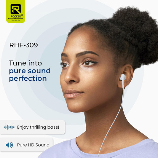 Rocker RHF-309 Wired Earphones with Mic – Deep Bass, Clear Sound, Comfortable Fit, 3.5mm Jack