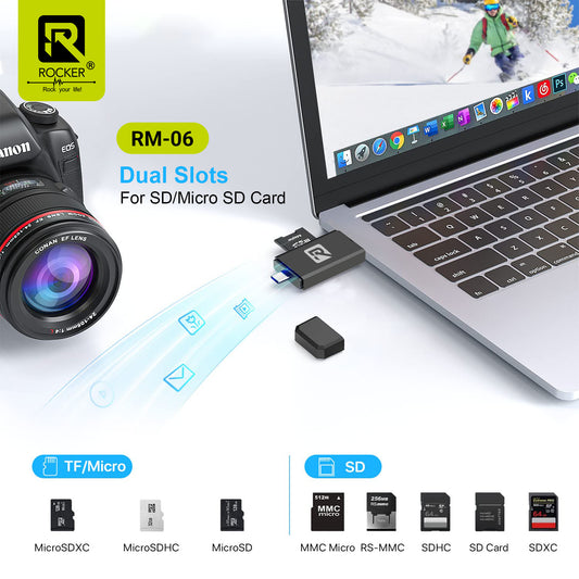 ROCKER RM-05 USB 3.0 & Type-C/Micro-USB  Multi-Card Reader | High-Speed OTG Memory Card Adapter for SD & Micro SD | Plug & Play | Compatible with Laptops, Smartphones & Tablets