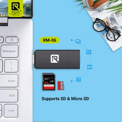 ROCKER RM-05 USB 3.0 & Type-C/Micro-USB  Multi-Card Reader | High-Speed OTG Memory Card Adapter for SD & Micro SD | Plug & Play | Compatible with Laptops, Smartphones & Tablets