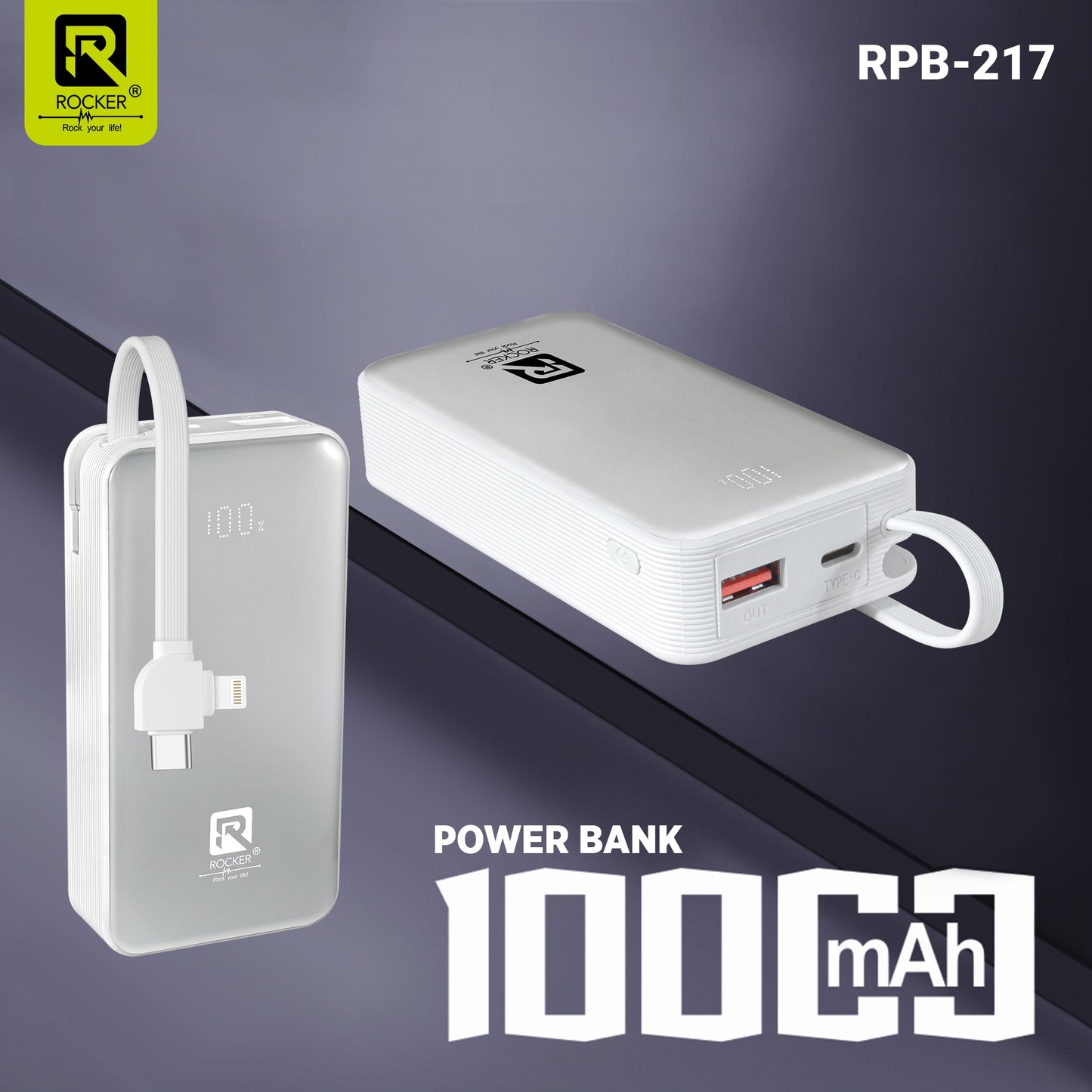 Rocker RPB217 10000mAh Power Bank - 66W Fast Charging, Dual USB Output & Advanced Safety Features