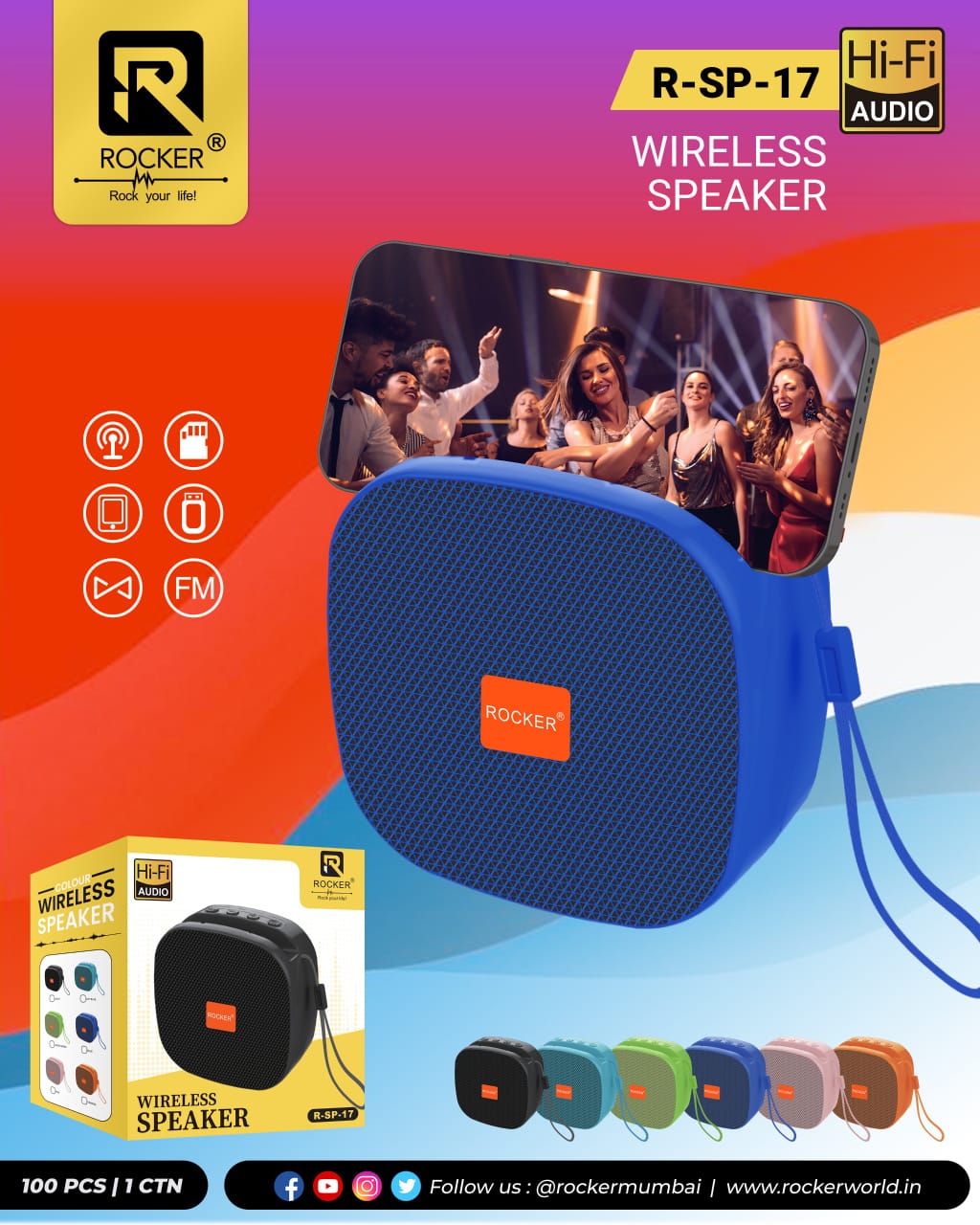 Rocker RSP-17 Wireless Speaker | Hi-Fi Audio, Deep Bass & Portable Design