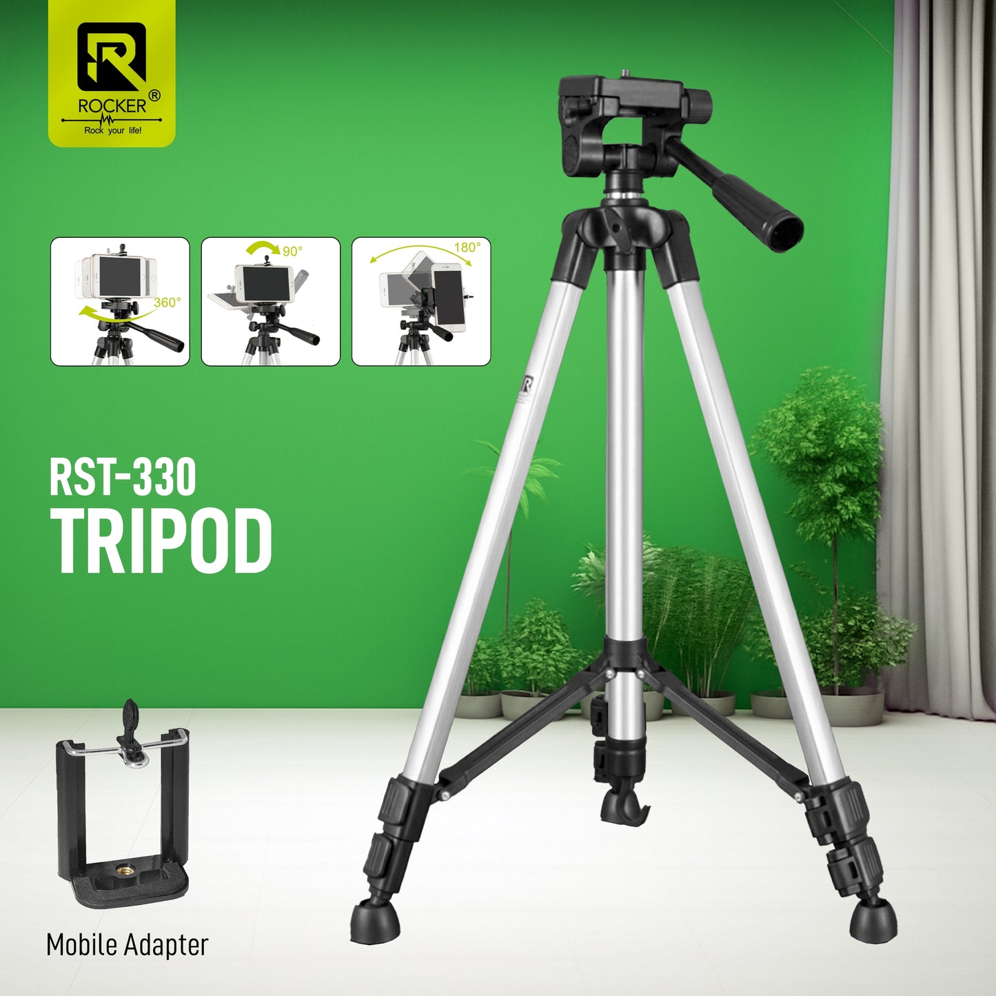 ROCKER RST-330 55-Inch Aluminium Tripod – Lightweight, Multi-Angle Video & Photo Stand with Carry Bag
