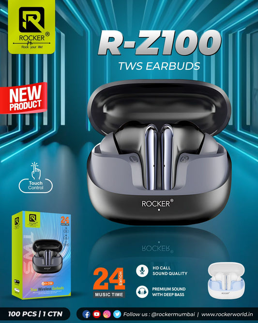 Rocker R-Z100 True Wireless Touch Control Earbuds With 24 Hours Music Time