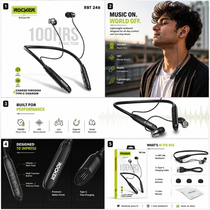 Rocker RBT 246 Bluetooth 5.3 Neckband | 100H Music Time