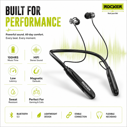 Rocker RBT 246 Bluetooth 5.3 Neckband | 100H Music Time