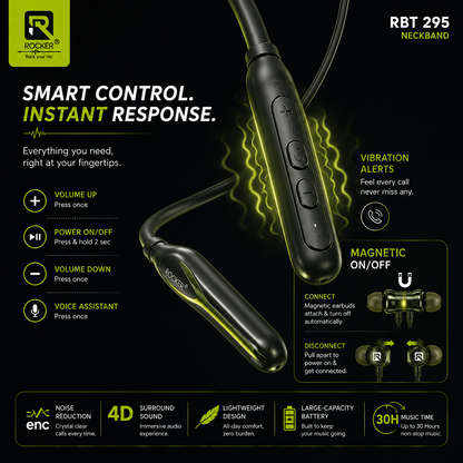 Rocker RBT 295 Bluetooth Neckband | ENC | 30H Playtime