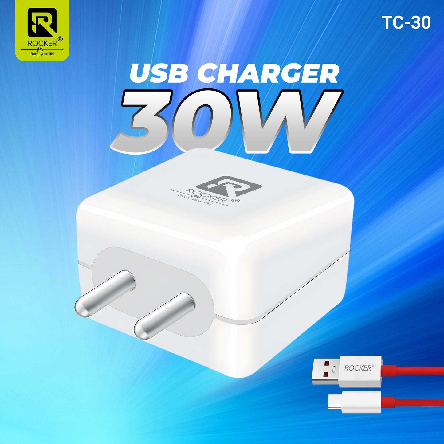 Rocker TC-30 30W Fast Charger | PD, Dash, VOOC, Warp, Type-C/Micro USB Adapter