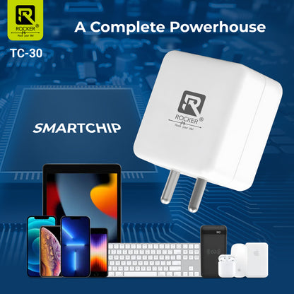 Rocker TC-30 30W Fast Charger | PD, Dash, VOOC, Warp, Type-C/Micro USB Adapter