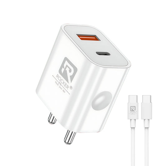 ROCKER RTC-A1 45W Dual Port Fast Charging Adapter | PD USB-C + QC3.0 USB-A, Compact Travel Charger with Smart Protection