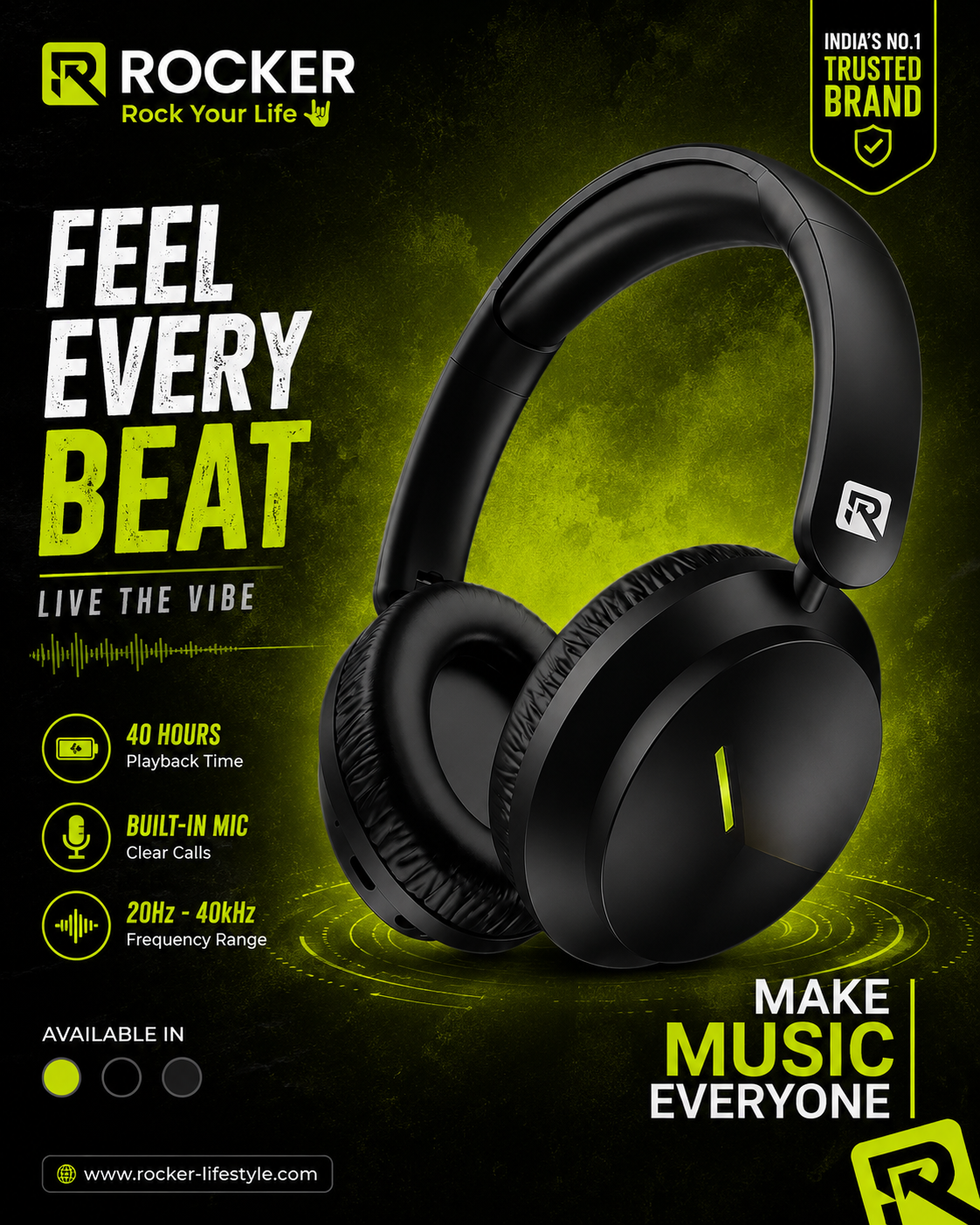 Rocker RHP700 Wireless Bluetooth Headphones | 10H Playtime